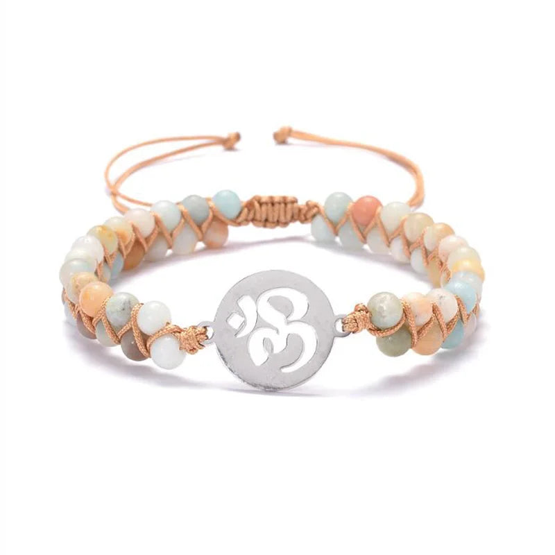 New OM Meditation Charm Bracelets Semi Precious Stone Gold Tone Reiki Symbol Bracelets Spiritual Energy Yoga Friendship Bracelet