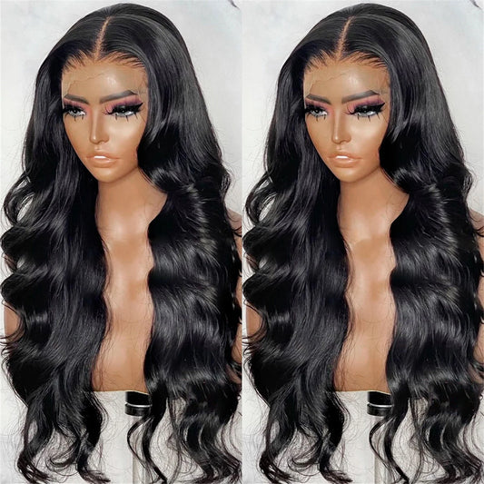 Front Wigs Human Hair 26 Inch Front Wigs Pre Plucked with Baby Hair 180% Density Glueless Human Hair Wigs for Black Women Transparent Lace Frontal Wigs Natural Black, Black