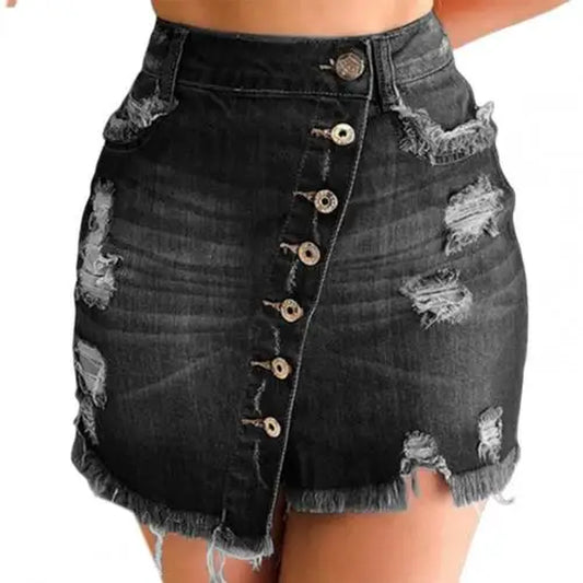 Women High Waist Short 2021 Summer New Denim Skirt Sexy Mini Jeans Solid Skirts Harajuku Fashion Ripped Streetwear Blue Skirt